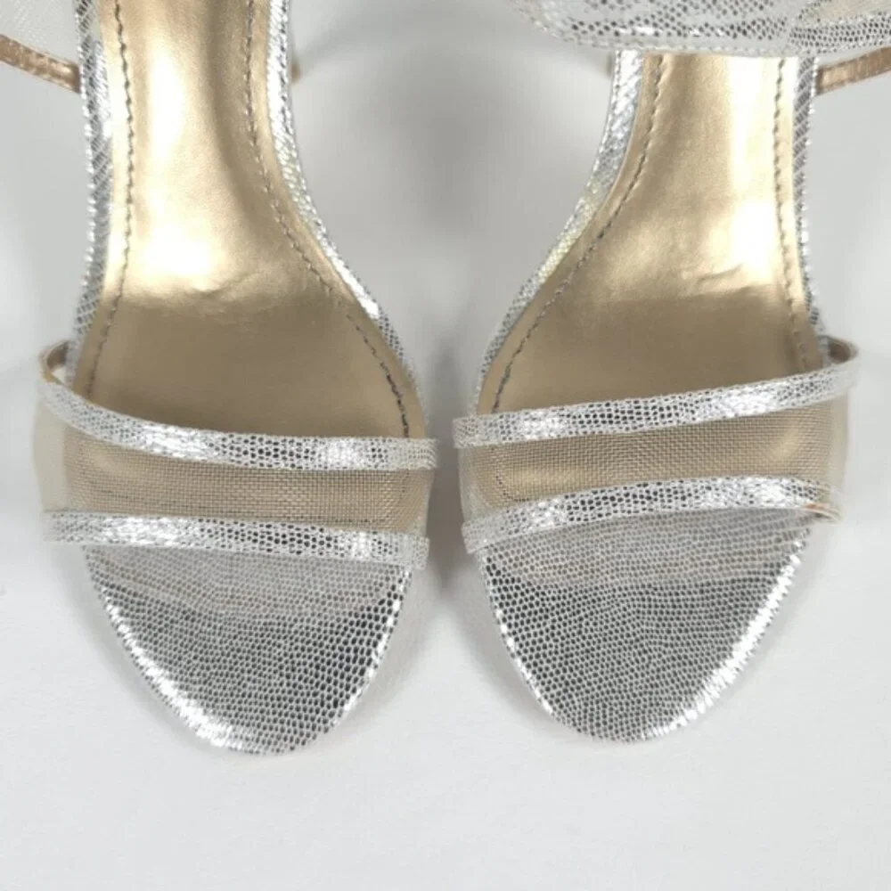 NWB BELLE BADGLEY MISCHKA NOVA SILMET‎ Heel Sandals Stunning Silver NB1140 Sz 6